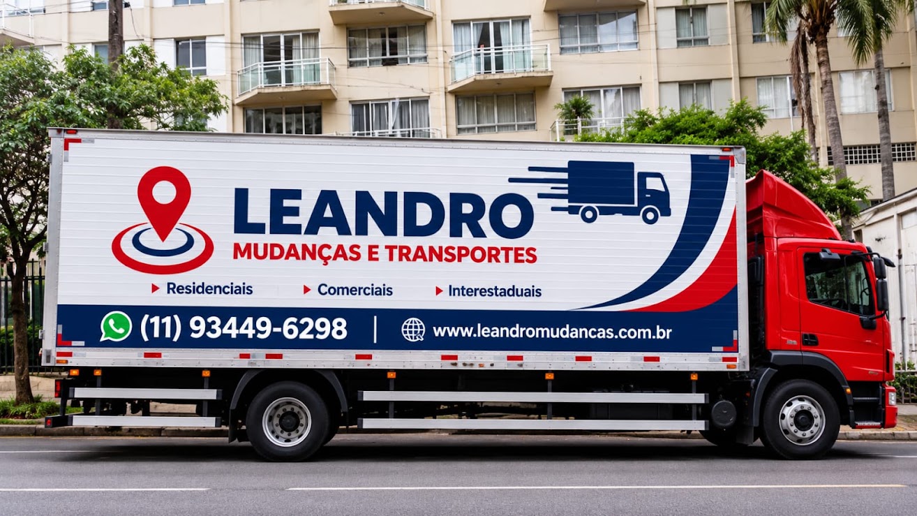 Caminhao vermelho da Leandro Mudanças e Transportes